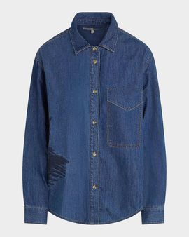 Hudson Embroidered Palm Oversized Button-Front Denim Shirt
