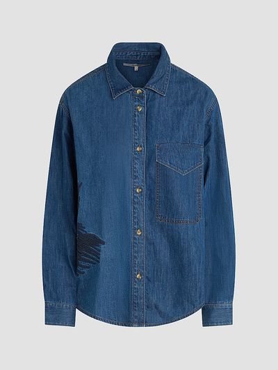 Hudson Jeans Women's Embroidered Palm Oversized Button-Front Denim Shirt