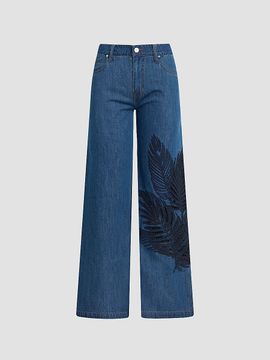 Hudson Jeans Women's Rylee Embroidered Palm Wide-Leg Jeans