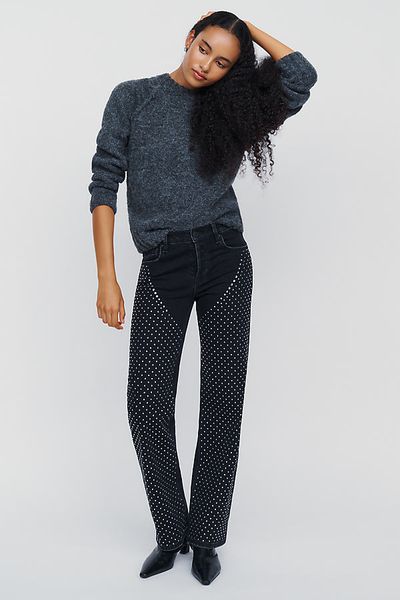 Hudson Rosie Studded High Rise Wide Leg Jeans
