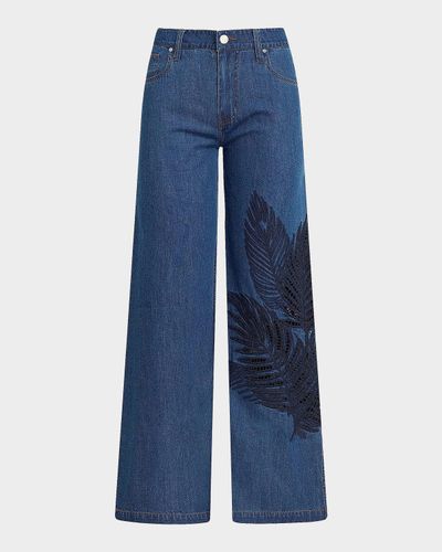 Hudson Rylee Embroidered Palm Wide-Leg Jeans