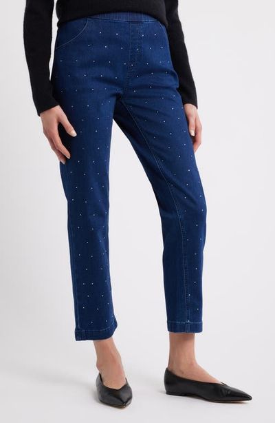 Hue Hue Rhinestone Straight Leg Crop Denim Leggings