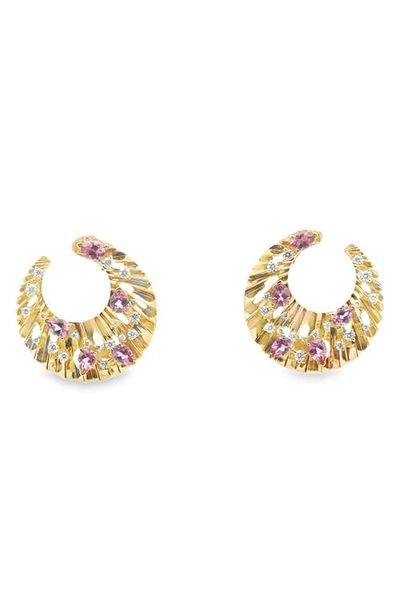 Hueb Hueb Bahia 18K Gold Diamond & Pink Garnet Hoop Earrings