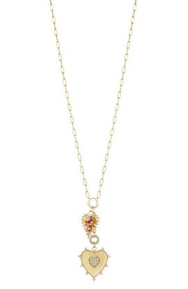 Hueb Hueb Penka Heart & Leaf, Diamond & Ruby Pendant Necklace