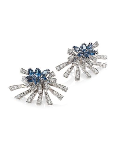 Hueb Women's Mirage Diamond & London Blue Topaz Stud & Ear Jacket Set
