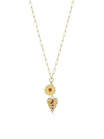 Hueb Women's Penka 18K Yellow Gold, Ruby & 0.52 TCW Diamond Heart Pendant Necklace