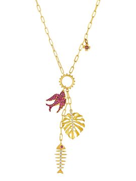 Hueb Women's Penka Terra 18K Yellow Gold, Garnet & 0.21 TCW Diamond Charm Necklace