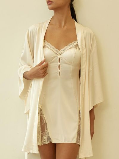 HUGDAY Satin Strap Gown Robe