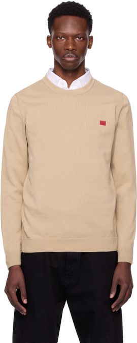 Hugo Hugo Beige Knitted Cotton Red Logo Label Sweater