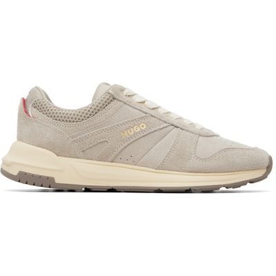 Hugo Hugo Beige Logo Detail Textured-Suede Sneakers