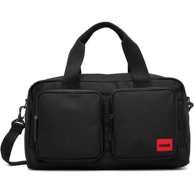 Hugo Hugo Black Canvas Logo Patch Duffle Bag