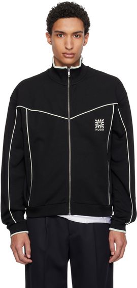 Hugo Hugo Black Cotton-Blend Embroidered Logo Artwork Track Jacket