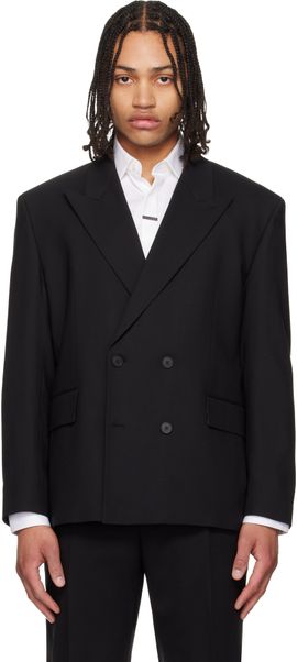 Hugo Hugo Black Double-Breasted Wool-Blend Twill Blazer