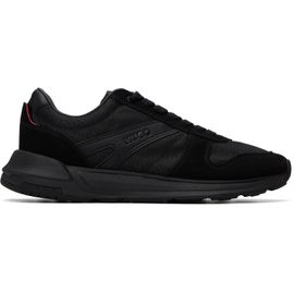Hugo Hugo Black Faux-Suede Trim Monogram-Jacquard Sneakers