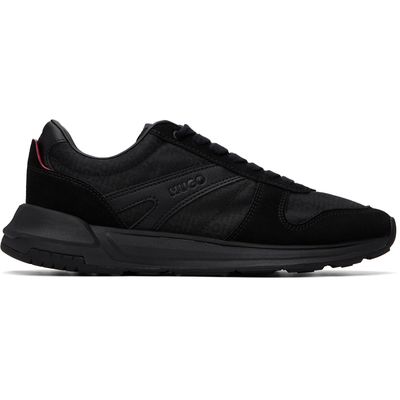 Hugo Hugo Black Faux-Suede Trim Monogram-Jacquard Sneakers