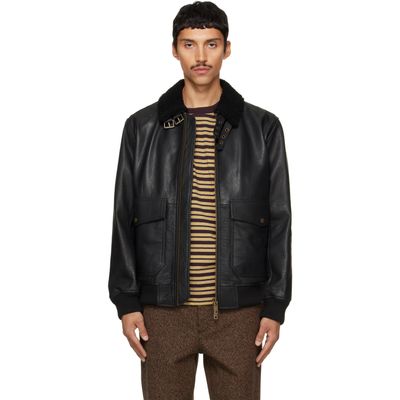 Hugo Hugo Black Leather Aviator Jacket