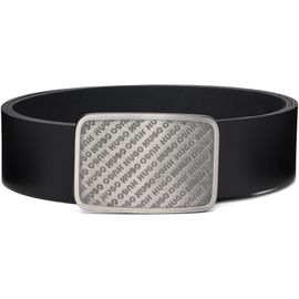 Hugo Hugo Black Leather Repeat-Logo Plaque Buckle Belt