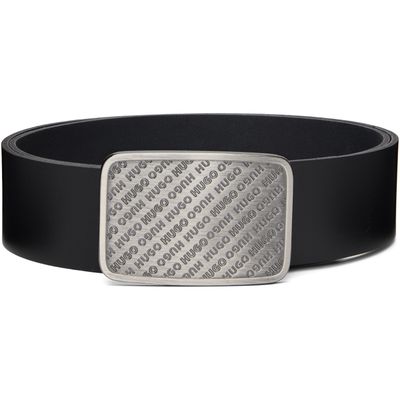 Hugo Hugo Black Leather Repeat-Logo Plaque Buckle Belt