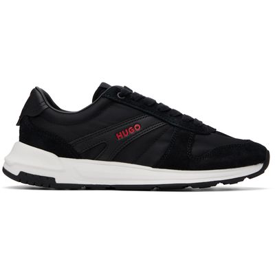 Hugo Hugo Black Logo Detail Suede-Trim Sneakers