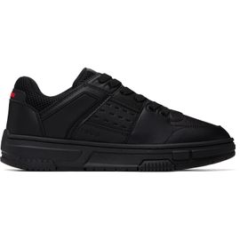 Hugo Hugo Black Mesh-Trim Faux-Leather Sneakers