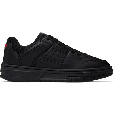 Hugo Hugo Black Mesh-Trim Faux-Leather Sneakers