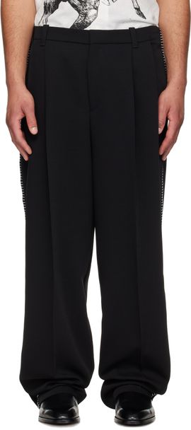 Hugo Hugo Black Pleat-Front Whipstitch Detail Trousers.