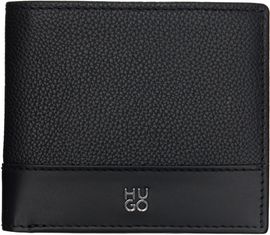 Hugo Hugo Black Stacked-Logo Leather Wallet