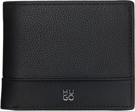 Hugo Hugo Black Stacked-Logo Trifold Leather Wallet
