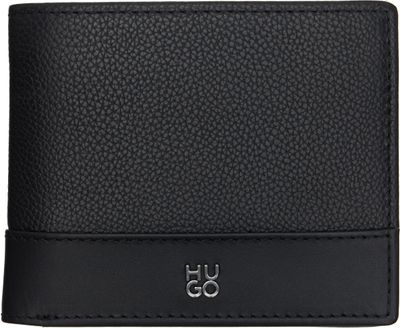 Hugo Hugo Black Stacked-Logo Trifold Leather Wallet