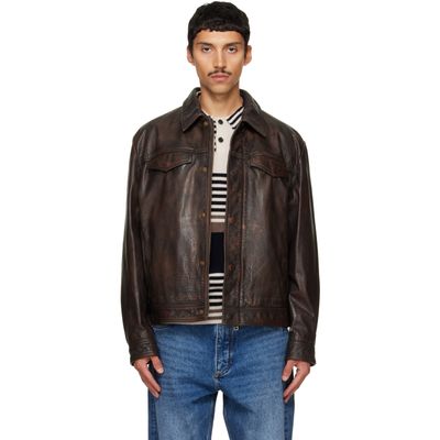 Hugo Hugo Brown Regular-Fit Leather Jacket