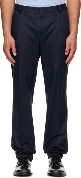 Hugo Hugo Navy Slim-Fit Paper-Touch Stretch Cotton Trousers