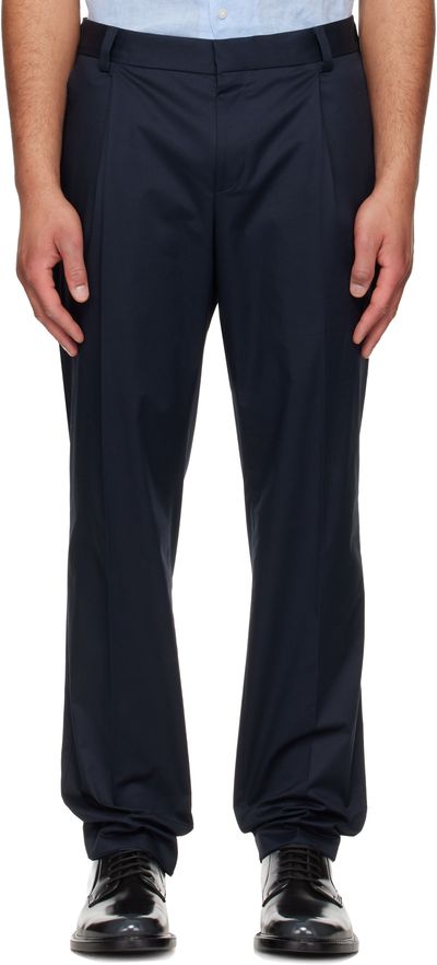 Hugo Hugo Navy Slim-Fit Paper-Touch Stretch Cotton Trousers