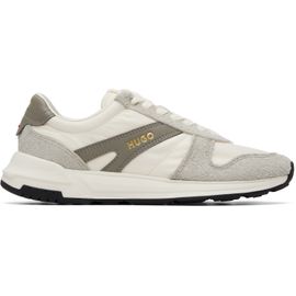Hugo Hugo Off-White & Gray Logo Detail Suede-Trim Sneakers