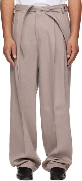 Hugo Hugo Taupe Fashion-Fit Front Pleat Belt Detail Trousers