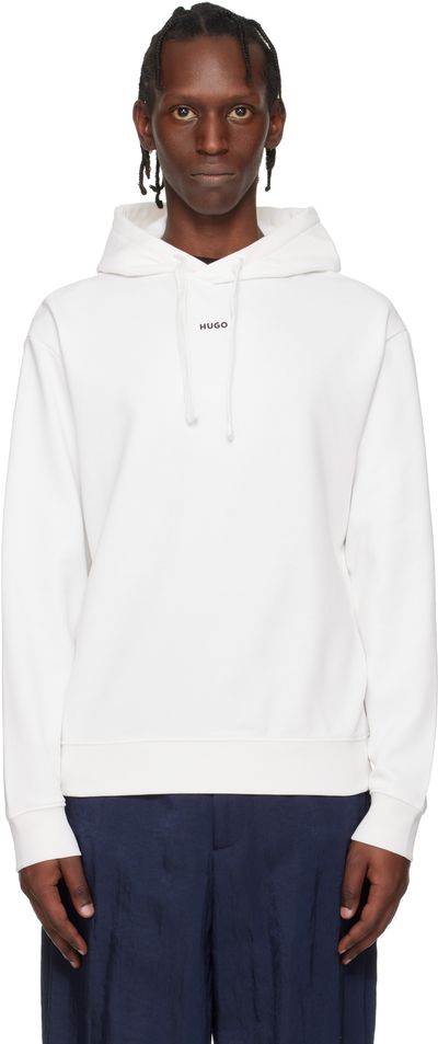 Hugo Hugo White Relaxed-Fit Logo Print Hoodie