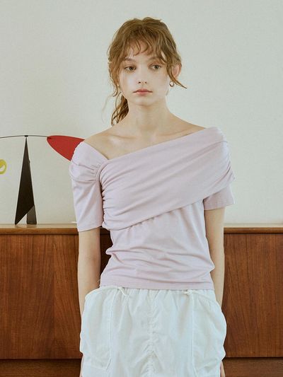 HUNCH Asymmetrical Draped Shirring Top