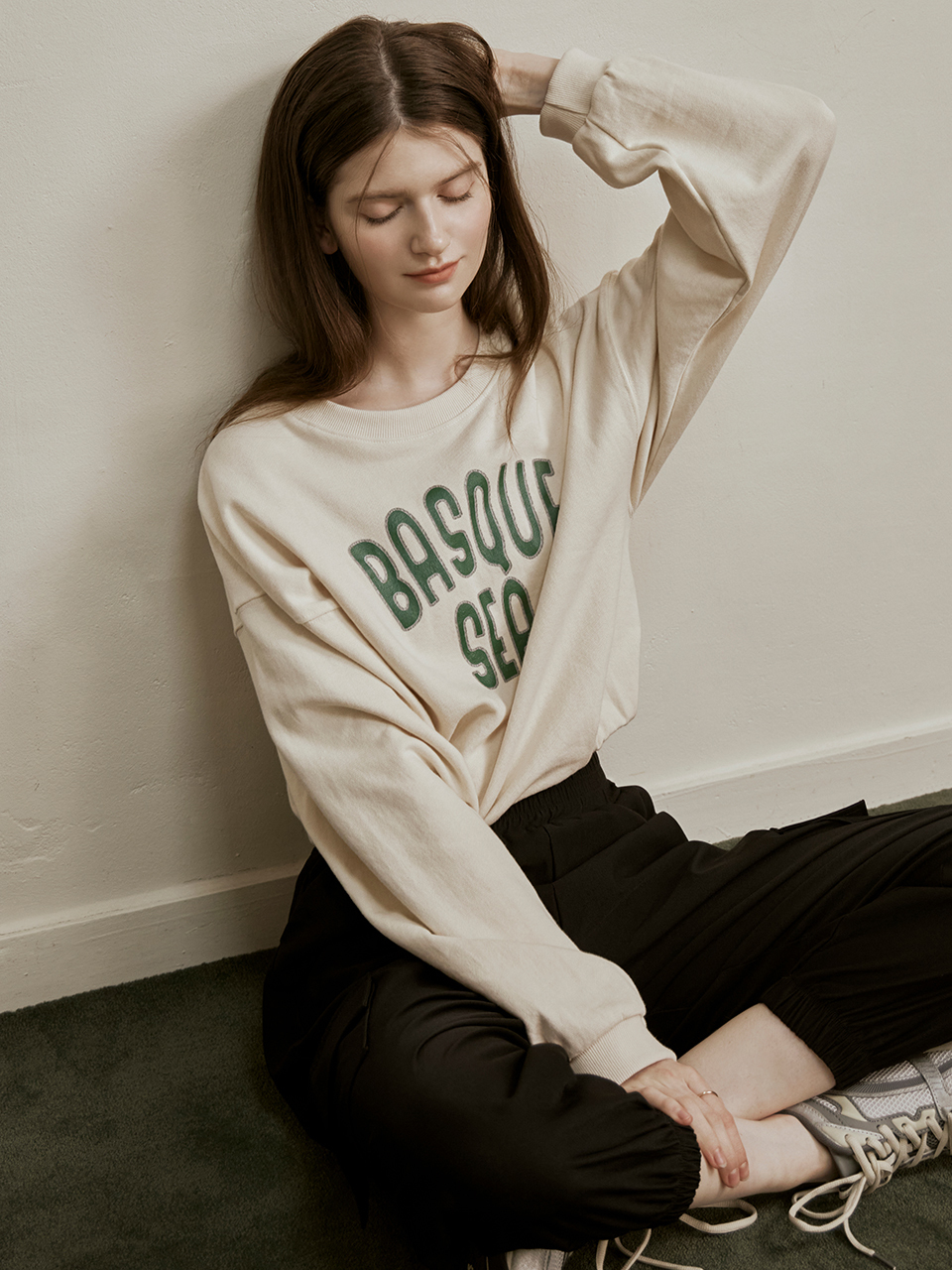 HUNCH Banding Shirring Cropped Sweatshirt