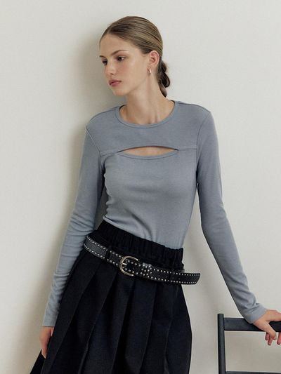 HUNCH Front cut-out slim t-shirt (2color)