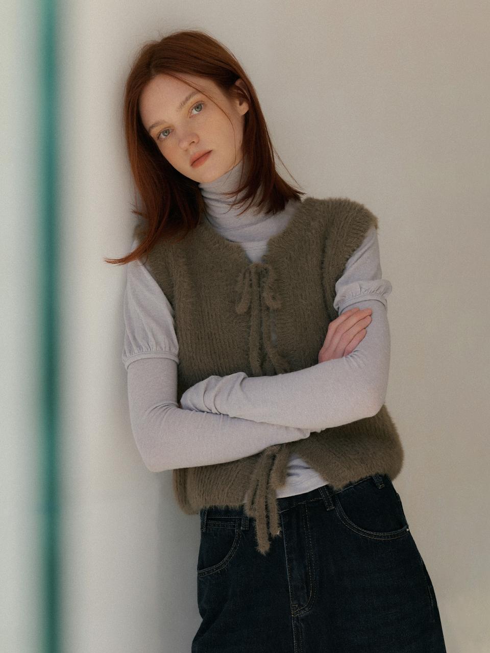 HUNCH Front ribbon knit vest (2color)