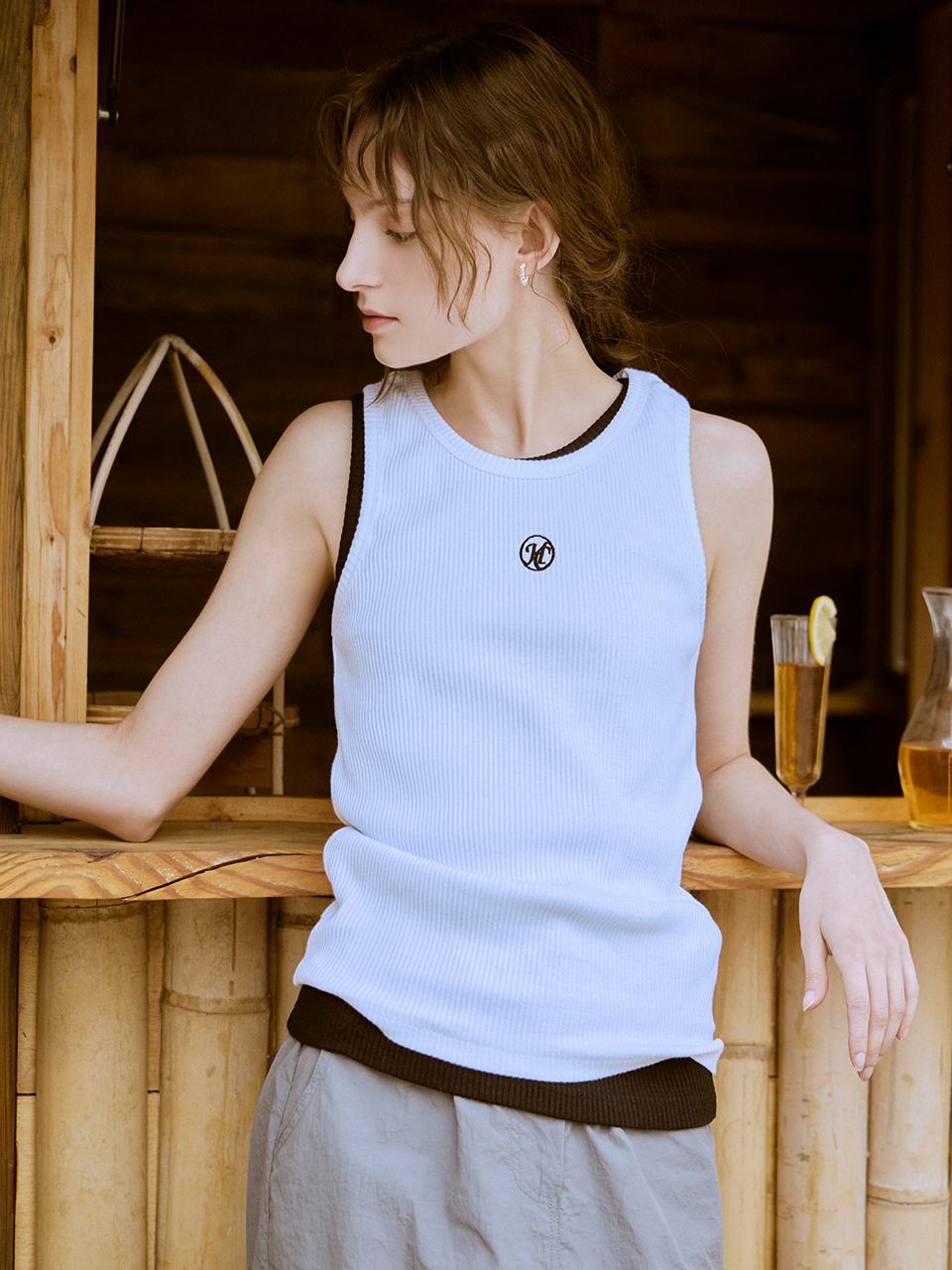 HUNCH Logo Embroidery Rib Sleeveless Top