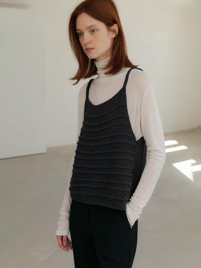 HUNCH Slit layered knit bustier (2color)