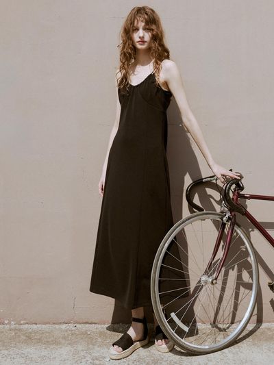 HUNCH Strap Shoulder Back Cut Out Midi Dress