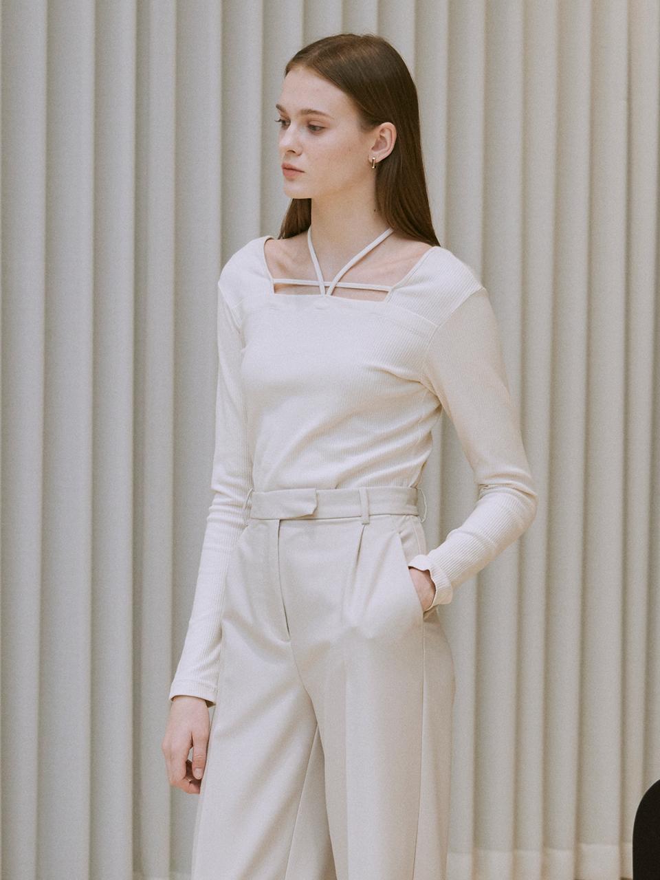 HUNCH Strap Square Neck Rib T-Shirt
