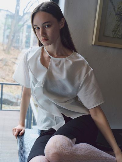 HUNCH Unbalance Frill Blouse [2color]