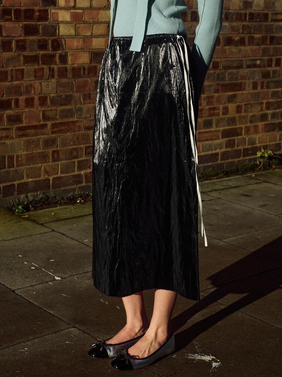 HUNCH Vegan Leather H-line Elastic Waist Maxi Skirt