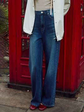HUNCH Wide Cotton Double-Stitch Denim Pants