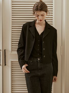 HUNCH Wool Blend Notched Cropped Blazer