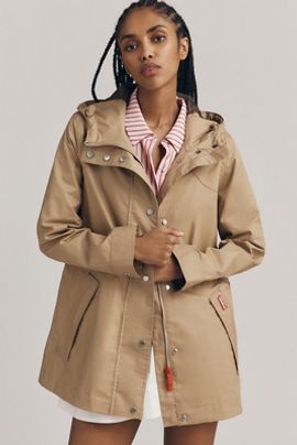 Hunter Adela Cinched-Waist Hooded Rain Coat Jacket