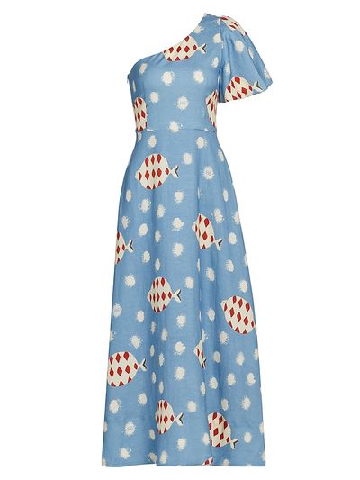 Hunter Bell Women's Carmen One-Shoulder Linen-Blend Maxi Dress