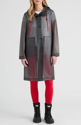 Hunter Hunter Alexa Waterproof Longline Matte Transparent Hooded Raincoat